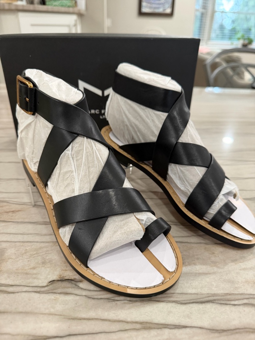 Marc Fisher Black Crisscross Ankle-Strap Sandals
